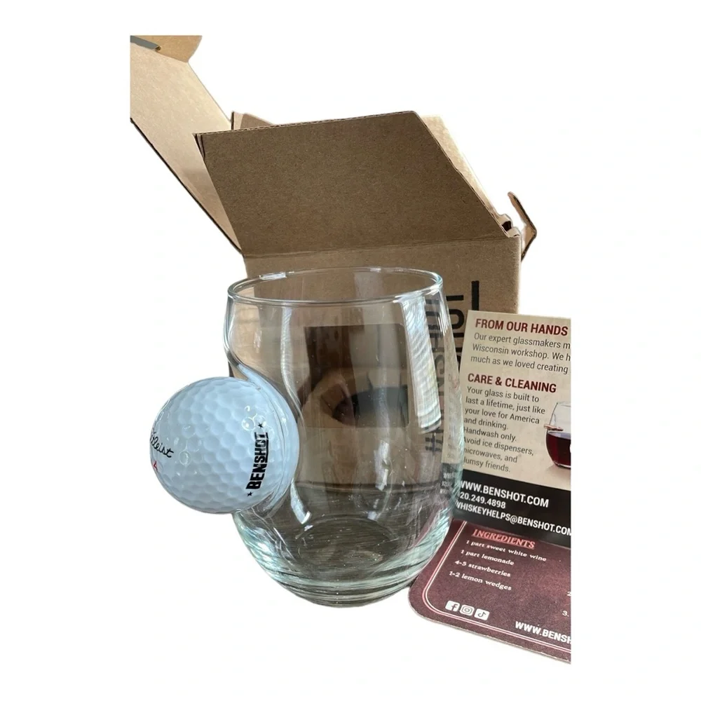 Original BenShot Wine Glass w/ Real Golf Ball 15 Oz NIB